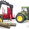 Bruder John Deere 7930 with forestry trailer and 4 trunks 03054