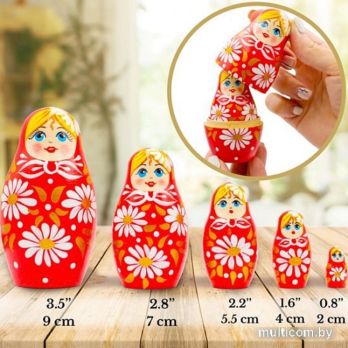 Развивающая игра Брестская Матрешка В красном наряде с ромашками (набор 5 шт)