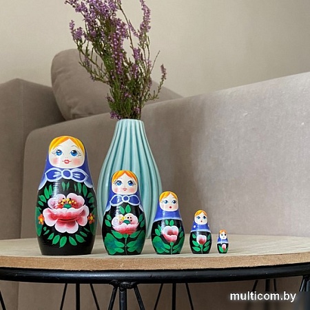 Развивающая игра Брестская Матрешка Девушка с ромашками и маками в фиолетовом платке (набор 5 шт)