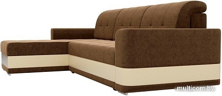 Угловой диван Mebelico Честер 61117 (левый, вельвет коричневый/экокожа бежевый)