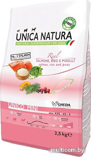 Сухой корм для собак Unica Natura Unico Mini с лососем, рисом и горохом 2.5 кг