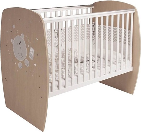 Детская кроватка Polini Kids French 700, Teddy (белый/дуб пастельный)