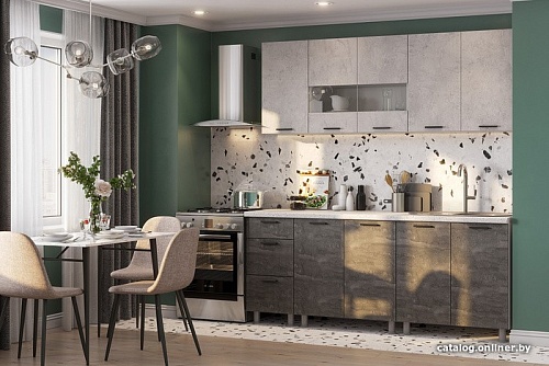 Готовая кухня SV-Мебель Модус 2.0м ЛДСП без столешниц (белый/цемент светлый/камень темный)