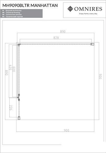 Душевой уголок Omnires Manhattan ADC12X-ABLTR + ADR90X-BLTR