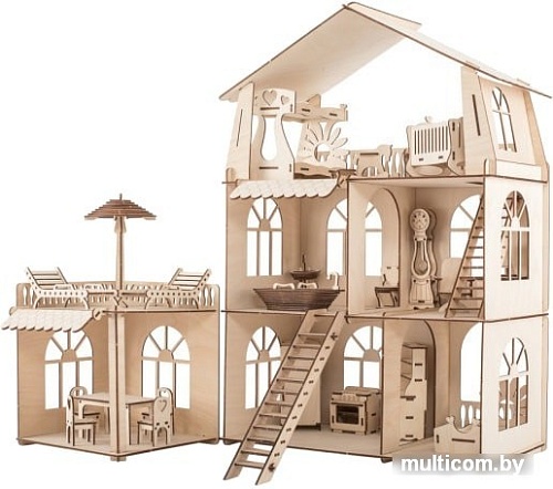 Кукольный домик ХэппиДом Коттедж с пристройкой Premium HK-D011 (с мебелью)