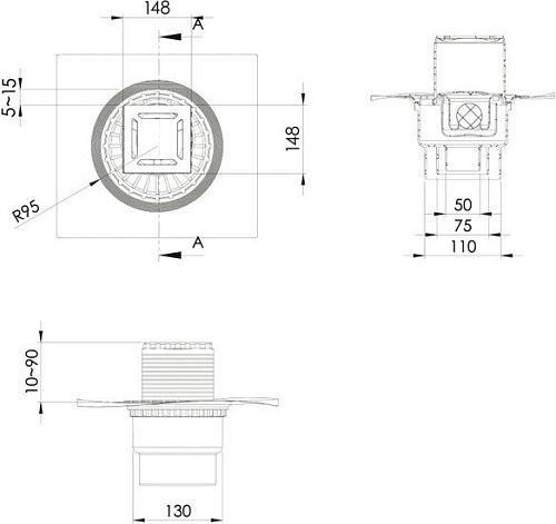 Трап/канал Berges Wasserhaus Zentrum Norma 150x150 090463 (матовый хром)