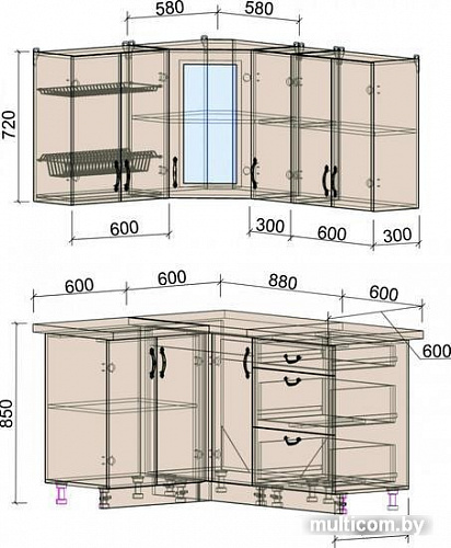 Угловая кухня Интерлиния Мила Крафт 1.2x1.5 (дуб полярный)