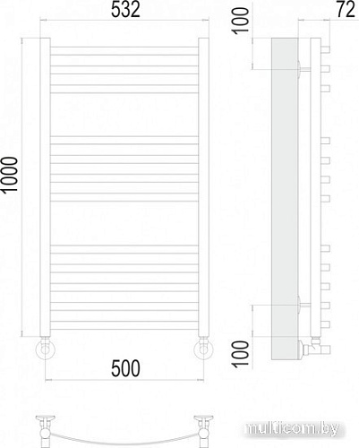 Полотенцесушитель TERMINUS Авиэль П12 500х1000 (нижнее подключение, белый)