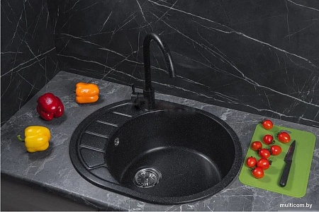 Кухонная мойка Marblan Ovata R (черный,с сифоном)