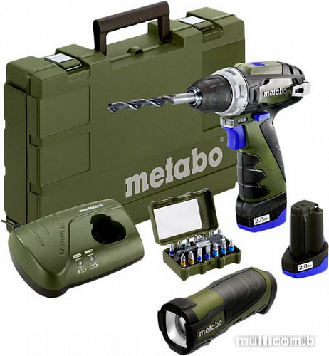 Дрель-шуруповерт Metabo PowerMaxx BS Basic Set 600080930 (с 2-мя АКБ, насадки, фонарь)
