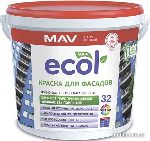 Краска Ecol 32 ВД-АК-1032 фасадная 3 л (белый)