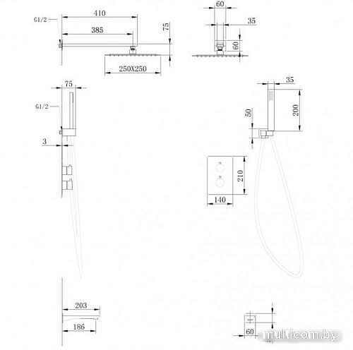 Душевая система Abber Weiss Insel AF8050B (черный матовый)