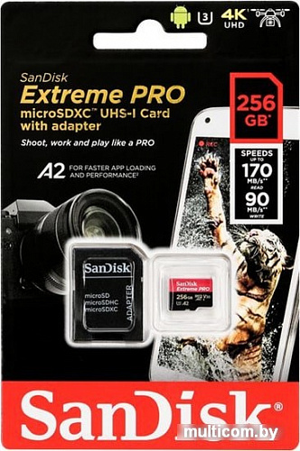 Карта памяти SanDisk Extreme PRO SDSQXCZ-256G-GN6MA microSDXC 256GB (с адаптером)