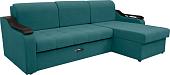 Диван Сириус Лидер-4 с оттоманкой ППУ 260x165 (Eva 23 велюр зеленый)