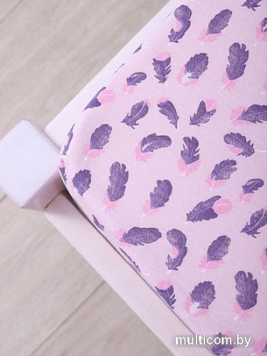 Постельное белье Luxsonia Трикотаж на резинке 80x200 3366 (перышки розовый)