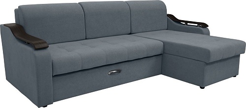 Диван Сириус Лидер-4 с оттоманкой ППУ 260x165 (Eva 32 велюр серый)