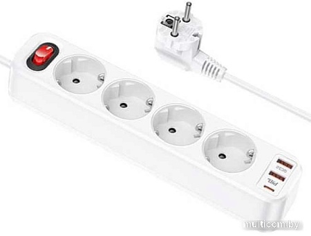 Сетевой фильтр Hoco NS1 Aura 4-bit (белый)