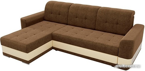 Угловой диван Mebelico Честер 61117 (левый, вельвет коричневый/экокожа бежевый)