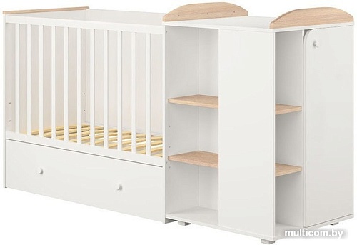 Кроватка-трансформер Polini Kids Ameli 800, с комодом (белый/дуб пастельный)