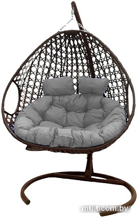 Подвесное кресло M-Group Для двоих Люкс 11510209 (коричневый ротанг/серая подушка)