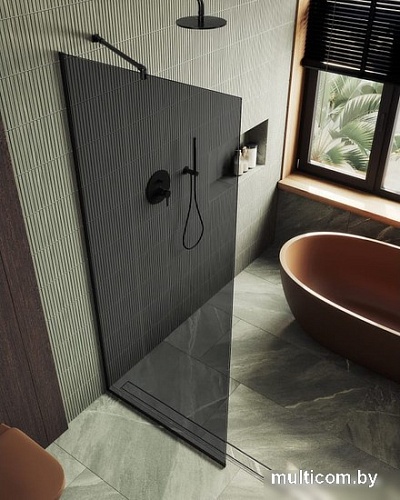 Душевая стенка MaybahGlass 195x79 MGD-698-6у (графитовое стекло/черный)