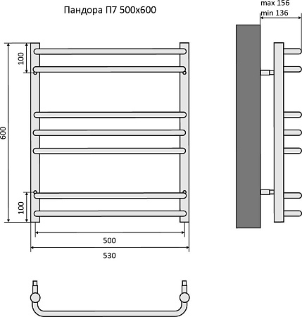 Полотенцесушитель Aquatek Пандора П7 500x600 AQ RRС0760CH