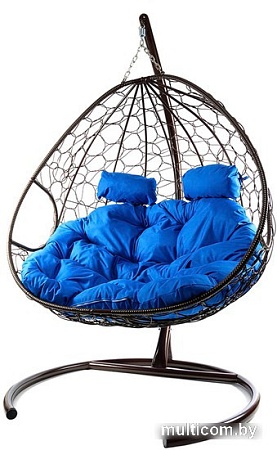 Подвесное кресло M-Group Для двоих 11450210 (коричневый ротанг/синяя подушка)