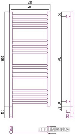 Полотенцесушитель Сунержа Богема 3.0 прямая 1000х400 МЭМ левый 00-5804-1040