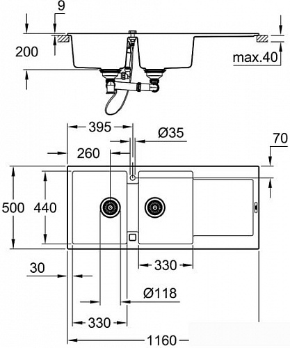 Кухонная мойка Grohe K500 80-C 116/50 2.0 31647AT0 (серый гранит)