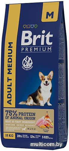 Сухой корм для собак Brit Premium Dog Adult Medium курица 15 кг