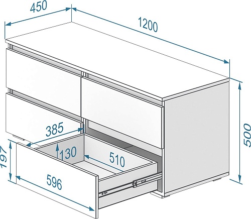 Тумба Кортекс-мебель Бари 120 4ш (белый/белый/белый)