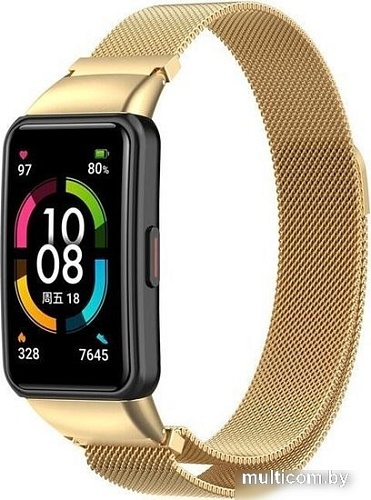 Браслет Rumi Milanese loop металлический для Huawei Band 6 / Honor Band 6 (золотистый)