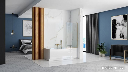 Стеклянная шторка для ванны Rea Elegant 80 (матовое золото/прозрачное стекло)