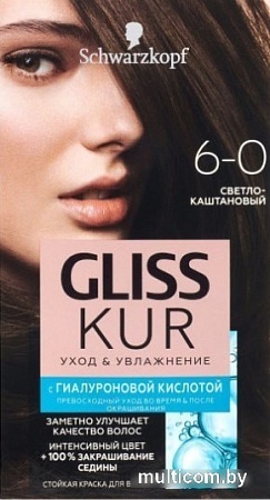 Крем-краска для волос Gliss Kur Уход и увлажнение 6-0 светло-каштановый