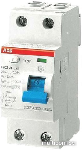 Устройство защитного отключения ABB F202 2P 25A 30mA 6kА 2М 2CSF202001R1250