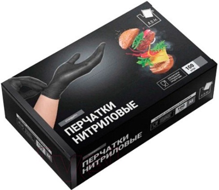 Нитриловые перчатки A.D.M SEMPB1 (S, 100шт, черный)