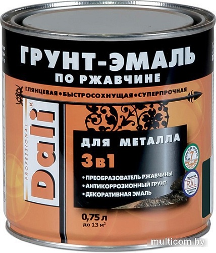 Грунт-эмаль Dali По ржавчине 3 в 1 0.75 л (серый)