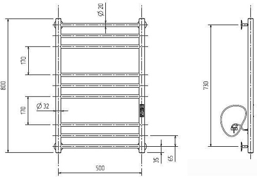 Полотенцесушитель ZorG Рио Гранд 50x80, 235 вт (К-ЖК панель, справа, хром)