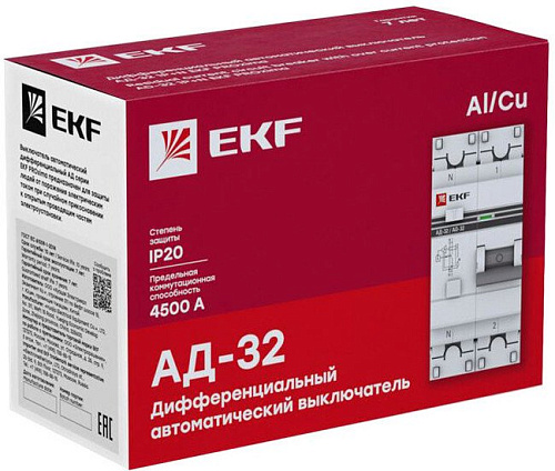 Дифференциальный автомат EKF PROxima АД-32 1P+N 63А30мА DA32-63-30-pro