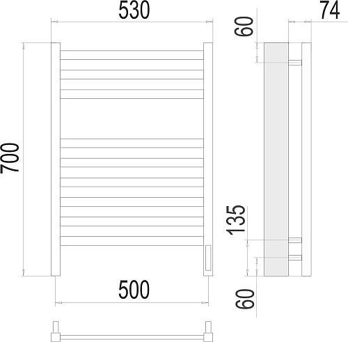Полотенцесушитель TERMINUS Енисей П9 500x700 (RAL 9005 черный матовый)