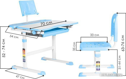 Парта Anatomica Avgusta + стул + выдвижной ящик + подставка (белый/голубой)