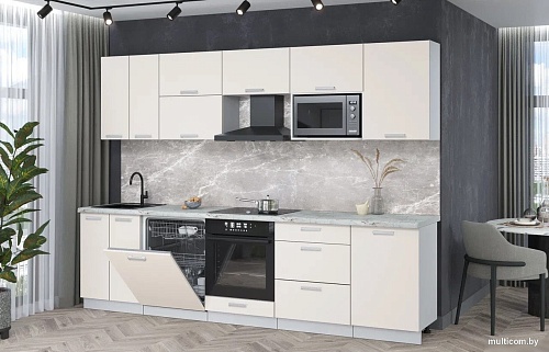 Готовая кухня Интерлиния Мила Лайт 2.9-ПМ2 (персидский жемчуг/персидский жемчуг/серый каспий)