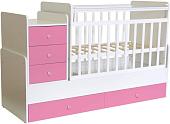 Кроватка-трансформер Polini Kids Simple 1111 с комодом (белый/розовый)
