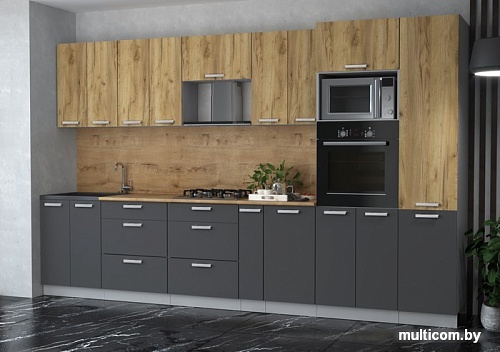 Готовая кухня Интерлиния Мила Лайт 3.4 ВТ (дуб золотой/антрацит/дуб бунратти)