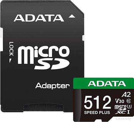 Карта памяти ADATA SPEED PLUS microSDXC 512GB UD512GUI3V30A2SP-RA1 (с адаптером)