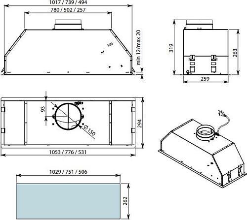 Кухонная вытяжка Falmec Gruppo Incasso Design 105 800 м3/ч (нержавеющая сталь)