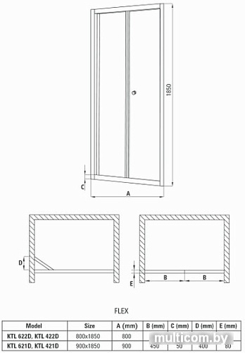 Душевая дверь Deante Flex 90 KTL 621D(хром/матовое)