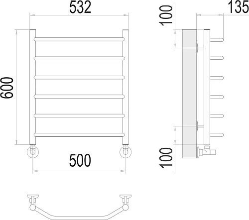 Полотенцесушитель TERMINUS Виктория П6 500хx600 (RAL 9005 матовый черный)