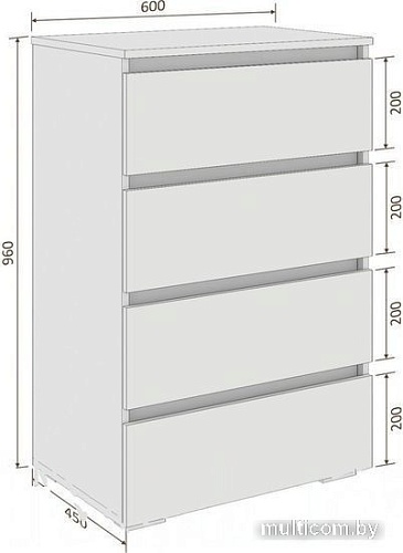 Комод Кортекс-мебель Бари 60 4ш (дуб сонома/дуб сонома/береза)