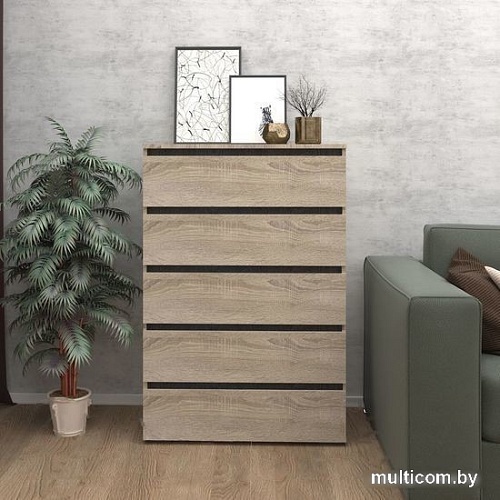 Комод Кортекс-мебель Бари 80 5ш (дуб сонома/дуб сонома/береза)